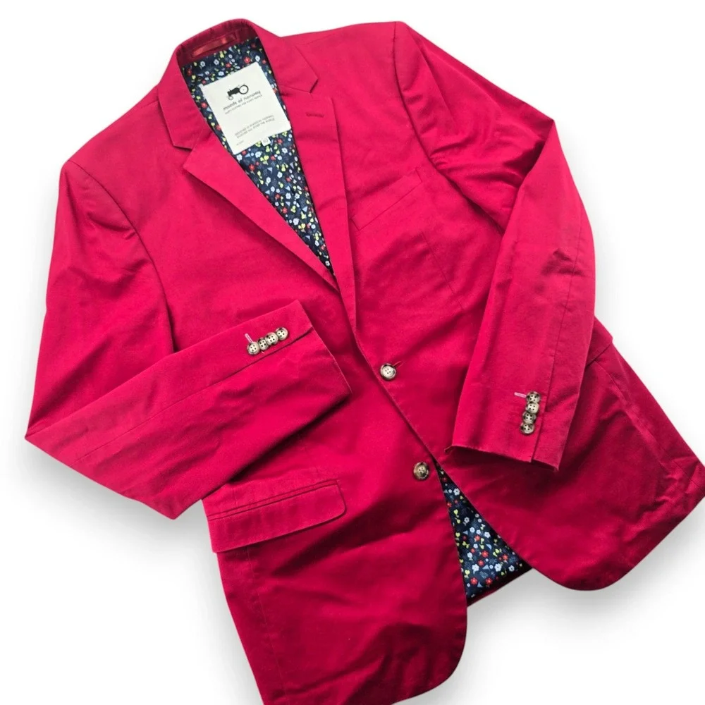 Moods of Norway Blazer Mens 42 Red 100% Wool Floral Lined 2-Button Sport Coat